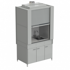 Шкаф вытяжной с коконом из стеклопластика с мойкой из НС и смесителем с ВЗБ светильником 1200х820х2240 мм, раб. поверхность - LABGRADE