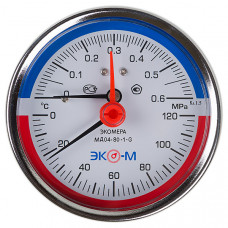 Термоманометр МД04-80 0...0.6 МПа 0...120 °С G1\4 L=40 Осевой