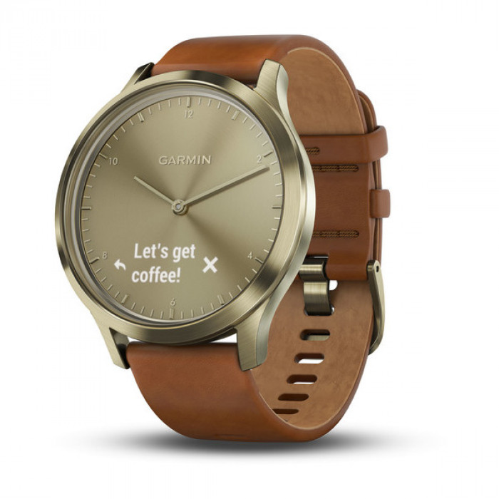Смарт-часы Garmin VivoMove HR золотые со светло-коричневым кожаным ремешком