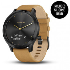 Смарт-часы Garmin VivoMove HR чёрный оникс со светло-коричневым кожаным ремешком