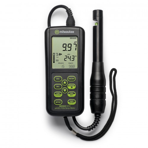 Milwaukee MW806 MAX pH/EC/TDS/Temp метр (высокий диапазон) с функцией АТС и подключением к ПК