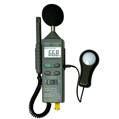 CEM DT-8820 шумомер, люксометр, влагомер, термометр